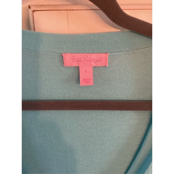 Lilly Pulitzer Open Cardigan Sz L Turquoise Long Sleeve - Picture 2 of 7